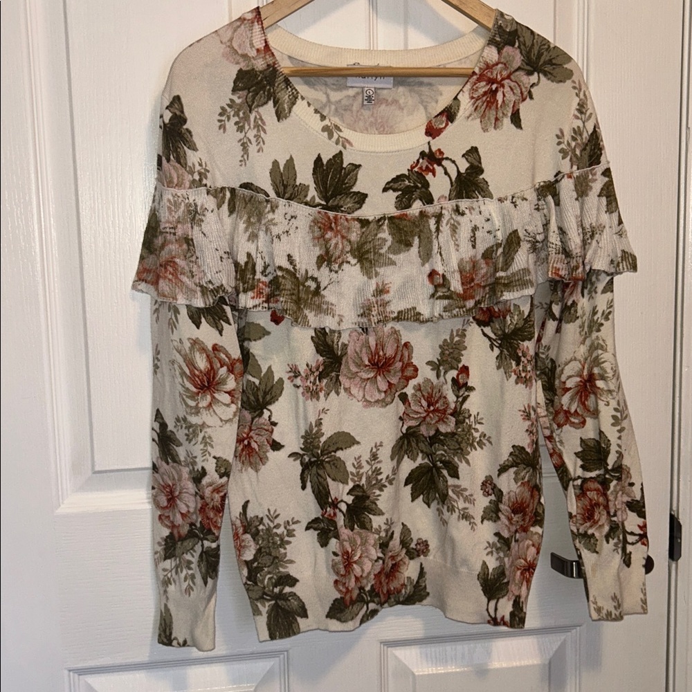 Anthropologie Harlyn Ruffled Floral Long
Sleeve Sweater L